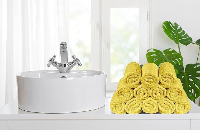 Softolle 100% Cotton Washcloths 24 Pack (12x12 Inches) Soft, Highly Absorbent Washcloth, Face Towels, Wash Cloths for Face, Ring Spun, Bulk Pack (Yellow)