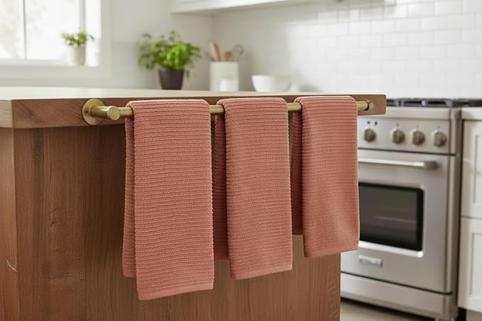 Serafina Home Peach Coral Salmon Kitchen Hand Dish Towels: Oversized 28" x 18",100% Cotton Cloth Soft Cleaning Drying Absorbent Ribbed Design, Set of 3 Multipurpose for Everyday Use (Peach)