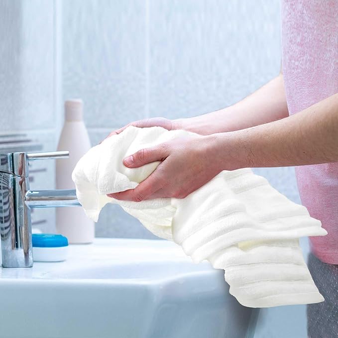 Jacquotha Luxurious 4-Pack Ribbed Striped Hand Towels (White) – Hotel & Spa Premium Cotton Face Towels 13” x 29”, Soft and Quick Drying 470 GSM