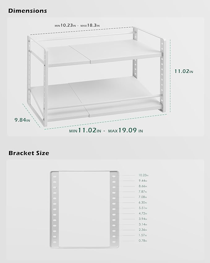 Desk Organizer Shelf, 2-Tier Expandable Metal Desktop Shelves with Multiple Setup, Organizer Storage Rack for Bookshelf & Supply Storage, Space-Saving for Office, Kitchen Countertop, Cabinet, Pantry