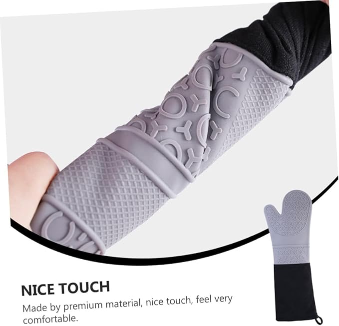 Extra Long Professional Silicone Oven Mitts with Quilted Liner, Durable Heat Resistant Oven Gloves, Heat Resistant Oven Gloves,2pcs (Gray, 19.7inch)