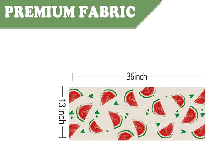 Summer Table Runner Watermelon Green Heart Burlap Table Decoration Holiday Home Party Kitchen Dining Table Supplies 13x36 Inch