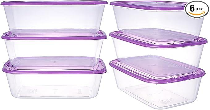 KIGI Plastic Food Containers, Snap-on Lids, BPA-Free, Vented & Microwave Safe for Leftovers, Stackable, Lightweight & Portable for on-the-go (5.4 Cup 6 PACK)