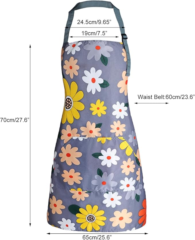 Apron for Women with Pockets, Adjustable Waterproof Floral Chef Aprons for Kitchen, Gardening, Cooking, BBQ or Baking