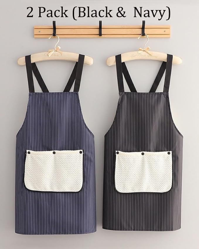 2 Pack Kitchen Apron with Hand Wipe,Water-drop Resistant with 2 Pockets Cooking Bib Aprons for Women Men Chef