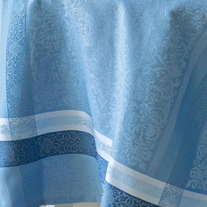 Benson Mills Ravenna Yarn Dyed Jacquard Heavyweight Fabric Table Cloth, Everyday, Parties, Weddings, Holiday, Spring, Summer, and Easter Tablecloth (70" Round, Blue)