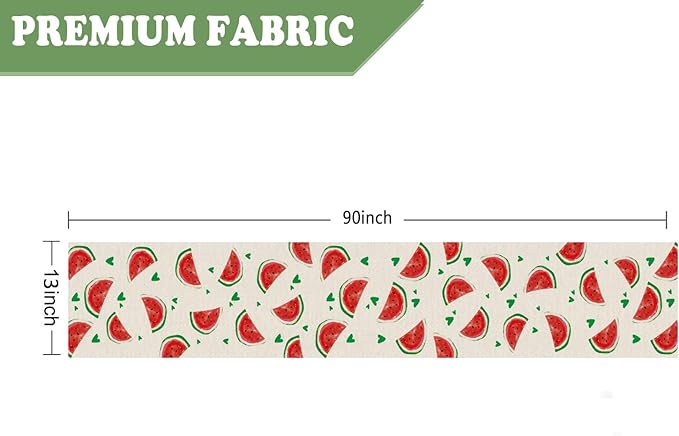 Summer Table Runner Watermelon Green Heart Burlap Table Decoration Holiday Home Party Kitchen Dining Table Supplies 13x90 Inch