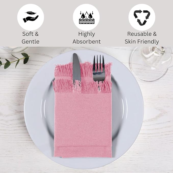Cloth Dinner Napkins 100% Cotton Set of 6 - Soft Durable Reusable Table Napkins - for Dining Weddings Parties Holidays Easter and Everyday Use - Large 20x20 Inch Cloth Napkins Baby Pink