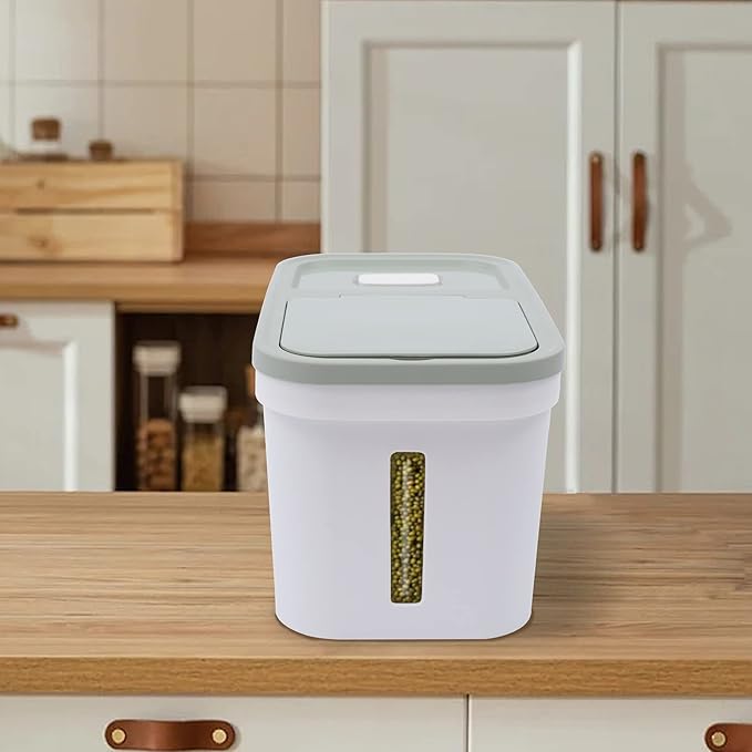 22Lbs Large Rice Storage Container, Cereal Rice & Grain Dispenser Airtight Bulk Food Storage Bucket with a Measuring Cup Rice Dispenser Dry Food Grain Dispenser for Grains Rice (Green and White)