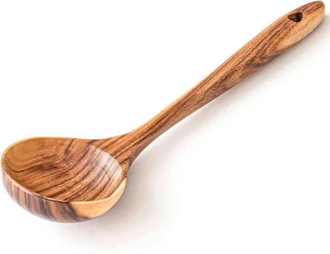 Gudamaye Wooden Soup Ladles, Natural Teak Wooden Spoons, 13 inch Big Deep Ladle for Cooking, Wood Kitchen Utensils Set
