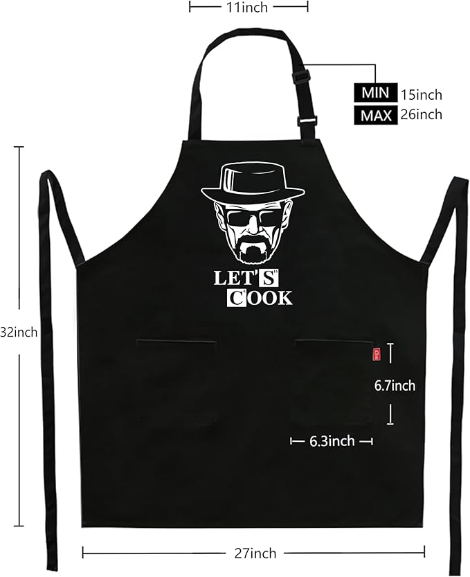 Kaidouma Funny Cooking Aprons for Men - Let’s Cook - Men's Black Funny Kitchen Chef Grilling BBQ Aprons with 2 Pockets - Birthday Father’s Day Christmas Gifts for Dad, Husband, Boyfriend, Movie Fans
