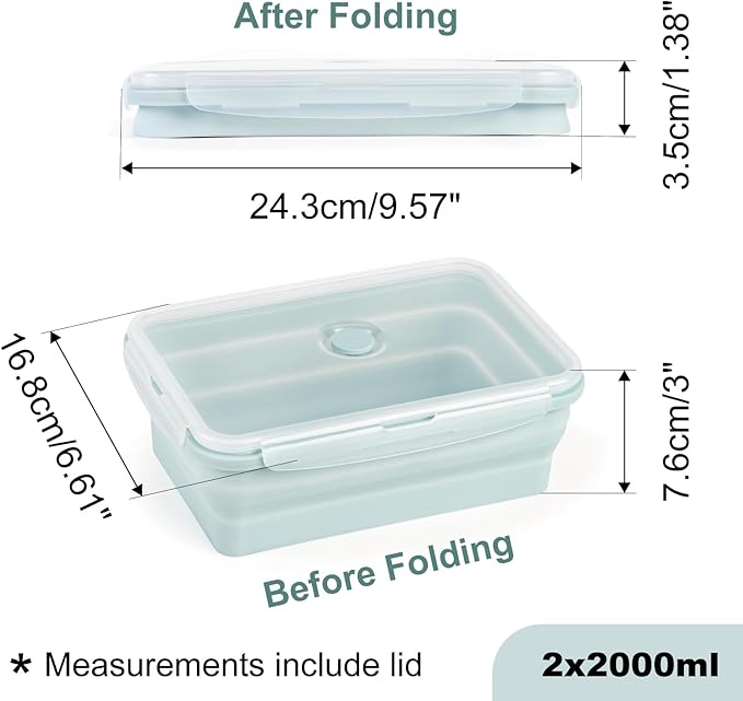 Extra Large Silicone Food Storage Containers with Lids, 4 Pack Set 68oz/2000ml Collapsible Meal Prep Lunch Containers with Airtight Lid & Ven, Microwave, Freezer and Dishwasher Safe