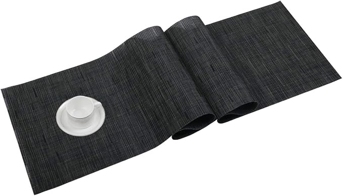 SHACOS Woven Vinyl Table Runner 12x54 inch Indoor Outdoor Table Mats Wipe Clean Plastic Runners for Dining Table Coffee Table Cabinet, Black