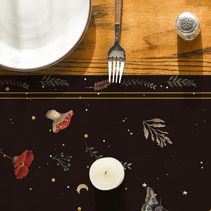 Artoid Mode Poppy Moth Mushroom Moon Fall Table Runner, Seasonal Autumn Kitchen Dining Table Decoration for Home Party Decor 13x48 Inch