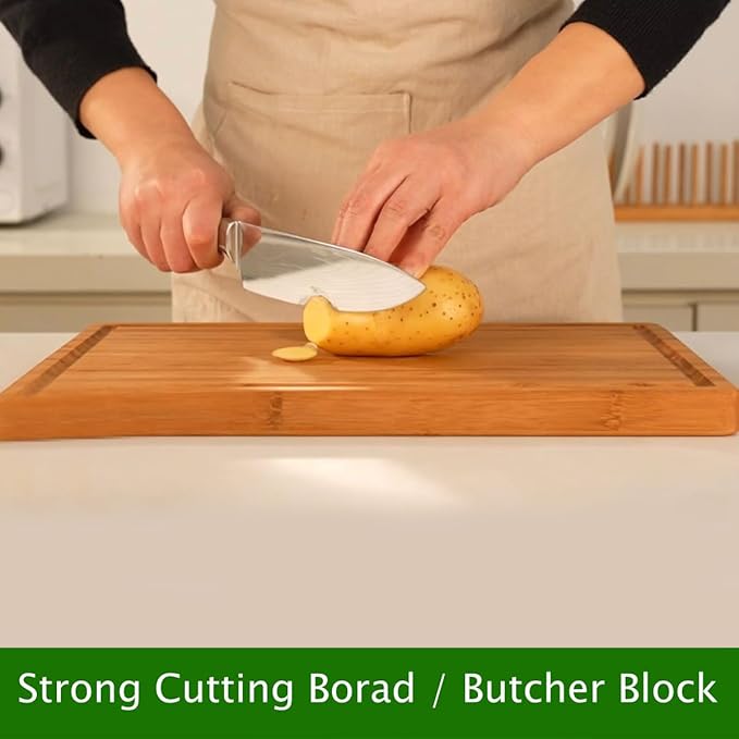 Bamboo Cutting Board for kitchen. 1'' Extra Thick Wood Chopping Board with deep Juice Groove and inner handle. Charcuterie & Butcher block- (16"x11"x1")