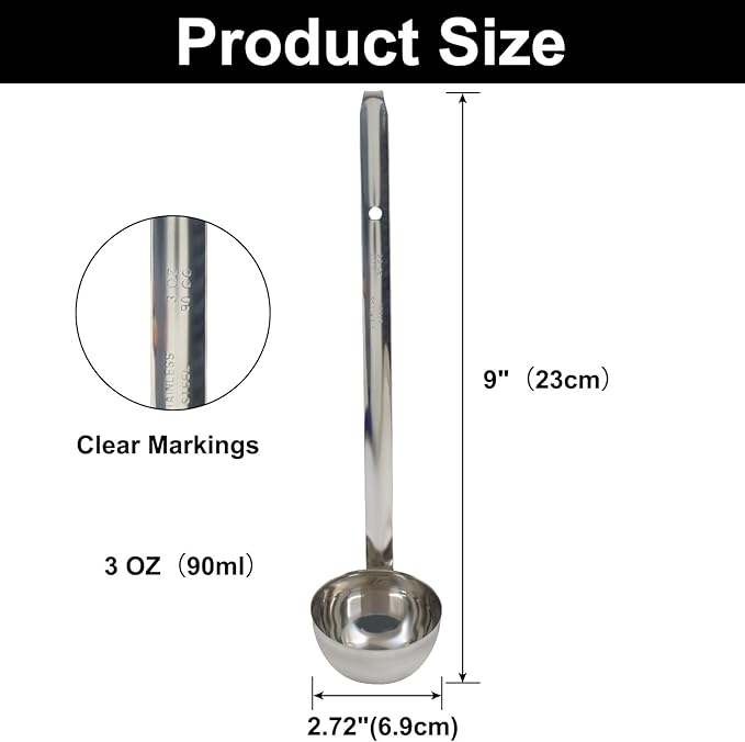 3 Oz Stainless Steel Ladle, 3 Pcs Sturdy Soup Ladle, 9" Long Handle Length for Stirring, Portioning and Serving Soup and Stew in Restaurants and Home (2.72" Bowl Diameter）