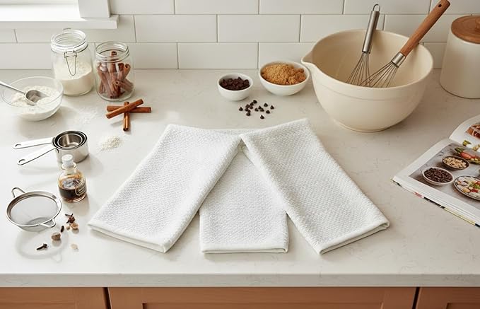 Serafina Home White Kitchen Hand Dish Towels: 100% Cotton Cloth Soft Cleaning Drying Absorbent Textured Terry Loop, Set of 3 Multipurpose for Everyday Use