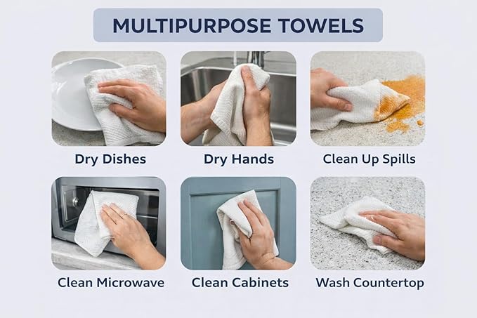 Serafina Home White Kitchen Hand Dish Towels: 100% Cotton Cloth Soft Cleaning Drying Absorbent Textured Terry Loop, Set of 3 Multipurpose for Everyday Use