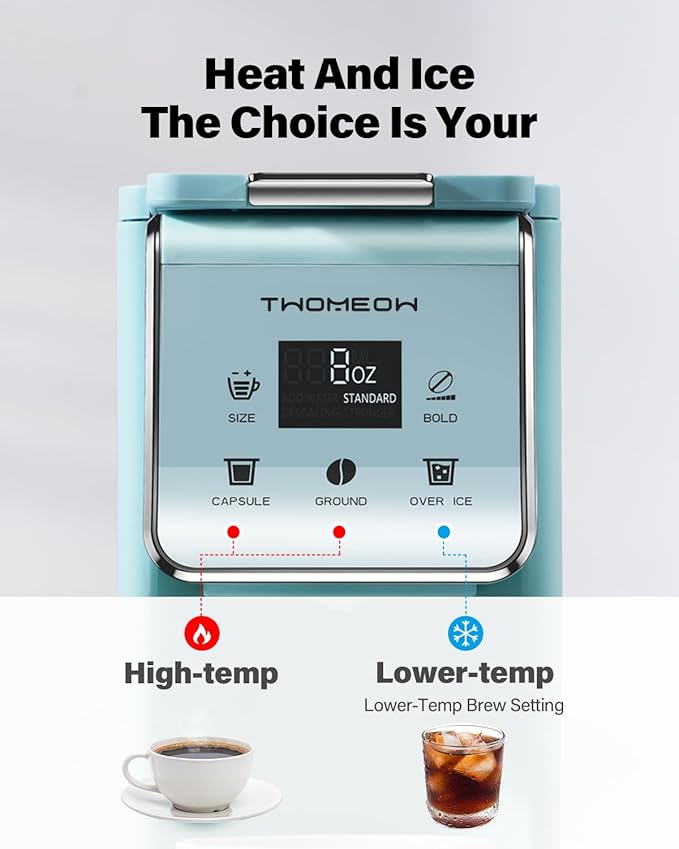 K Cup Coffee Maker With Bold Setting, Single Serve Hot & Iced Coffee Maker for K-Cup and Grounds, 52oz Removable Water Tank, 6 to14oz Brew Sizes, Pod Coffee Machine With Reusable Filter, Blue