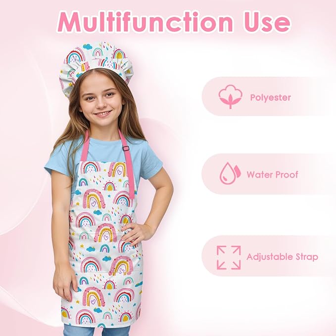SANDJEST Kids Apron with Chefs Hat Set, Kitchen Apron Gifts