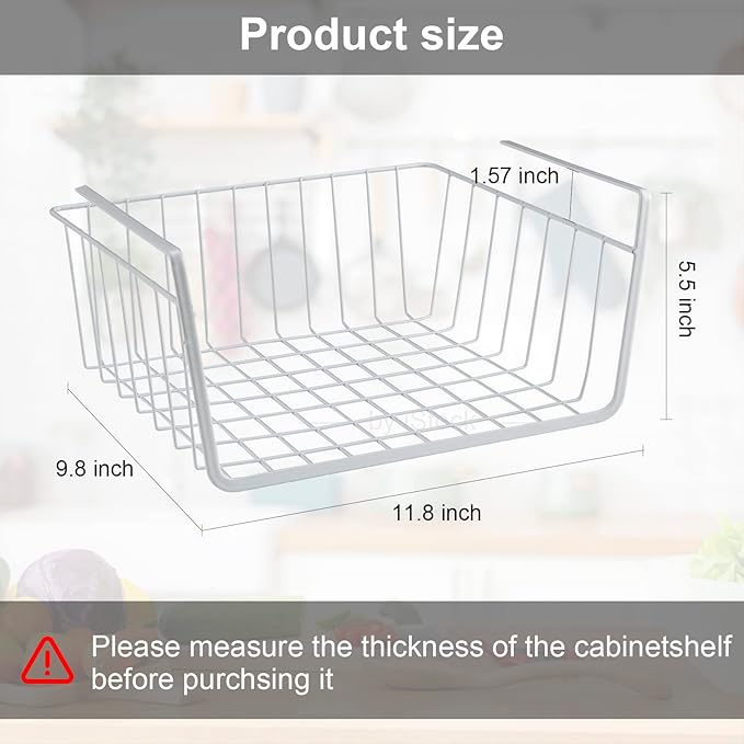 Under Shelf Basket Undershelf Storage Basket Pantry Shelf Organizer Metal Under Cabinet Shelf Hanging Storage Bin Slides Cabinet Shelves for Kitchen Pantry Storage Space Saving