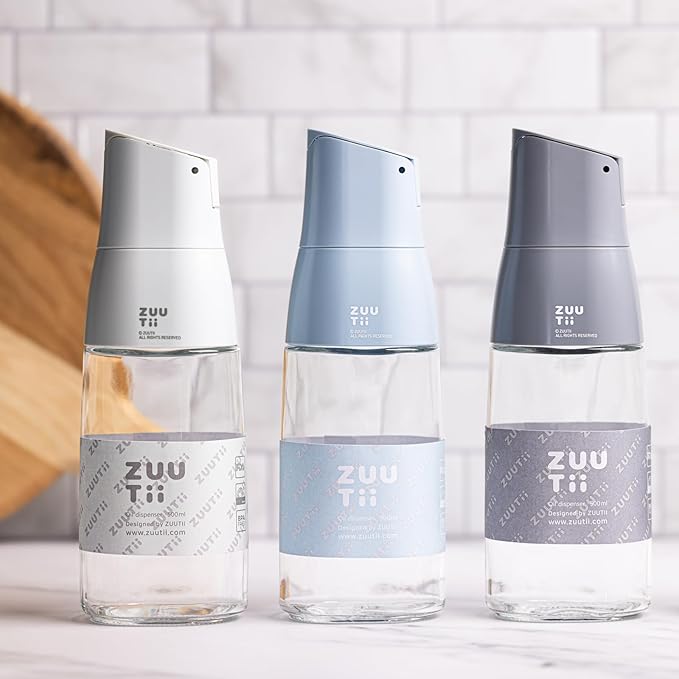 Zuutii Olive Oil Dispenser Bottle - Drip Free Spout for Kitchen, Glass, Cooking Oil & Vinegar, Light Gray