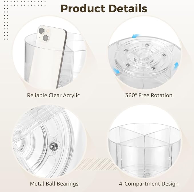 3 PCS Rotating Drink Packet Organizer, 360° Round Turntable with 4 Compartments, Clear Lazy Susan Organizer for Flavor Packets, Coffee Pods, Drink Mixes, Tea Bags, Kitchen Countertop Storage