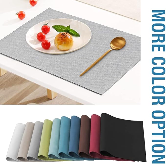 H.VERSAILTEX Linen Placemats Set of 8 Premium Solid Table Mats for Dining Table Spill-Proof Waterproof Heat-Resistant Kitchen Mats Washable, 12x18 inches, Grey