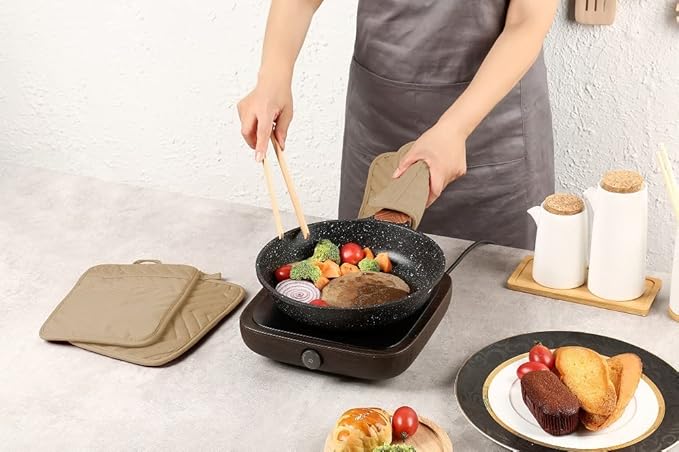 Oven Pot Holder with Pocket Cotton Heat Resistant Coaster Potholder Kitchen Hot Pad Oven Mitts for Cooking Square 7"x9"Set of 5 (Khaki)
