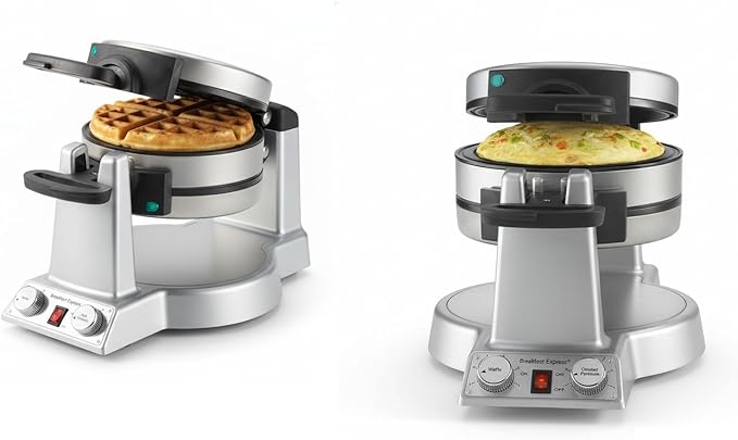 Cuisinart Breakfast Express Flip Waffle and Omelet Maker, One Side Waffle Maker and One Side Egg and Omelet Maker, 1 Inch Belgian Waffles, Nonstick, Dual Browning Controls, Stainless Steel, WAF-B50