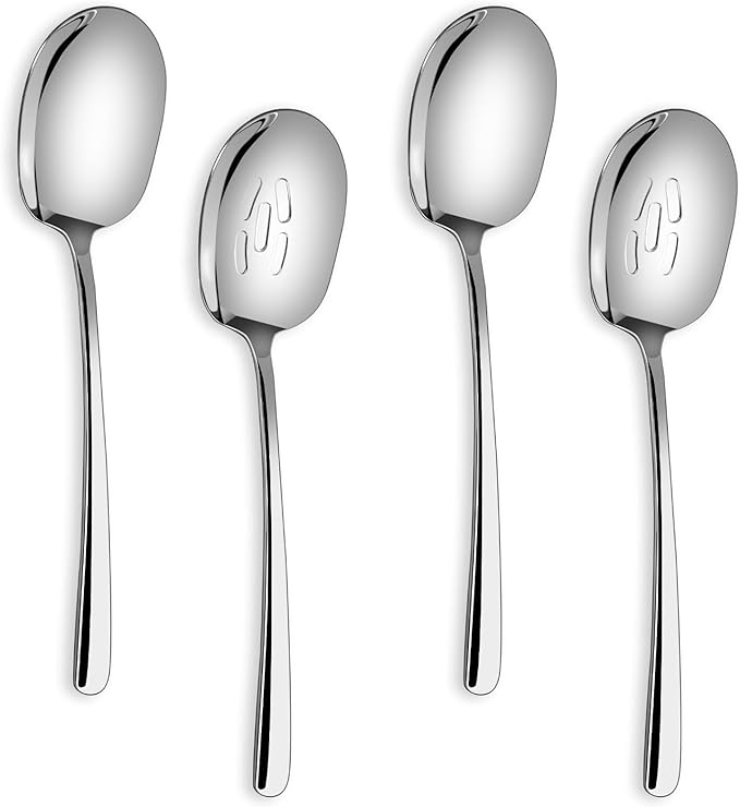 SOLEADER Extra Large Serving Spoons Set, 12 Inch Slotted Spoon, Premium Silverware, Cooking Spoon, Pasta Spoon, Buffet Spoons, 18/8 Stainless Steel, Pack of 4