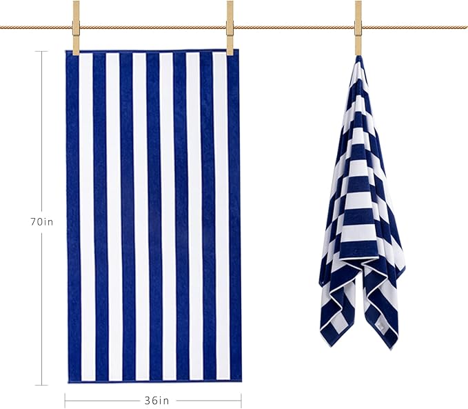 LULUHOME Large Oversized Beach Towel - Big Cotton 36 x 70 Inch Striped Pool Towel, Large Cabana Soft Swimming Towel for Adult Men Women,Dark Blue