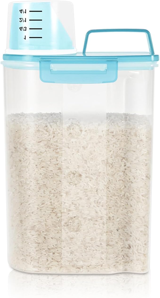 LEAWALK Airtight 3.5LBS Rice/Cereal/Dry Food Storage Container BPA Free, 2.11Qt Clear Plastic Kitchen and Pantry Organization Bin Suitable for Oats, Flour, Sugar, Pasta, Pet Food, etc (Clear Blue)