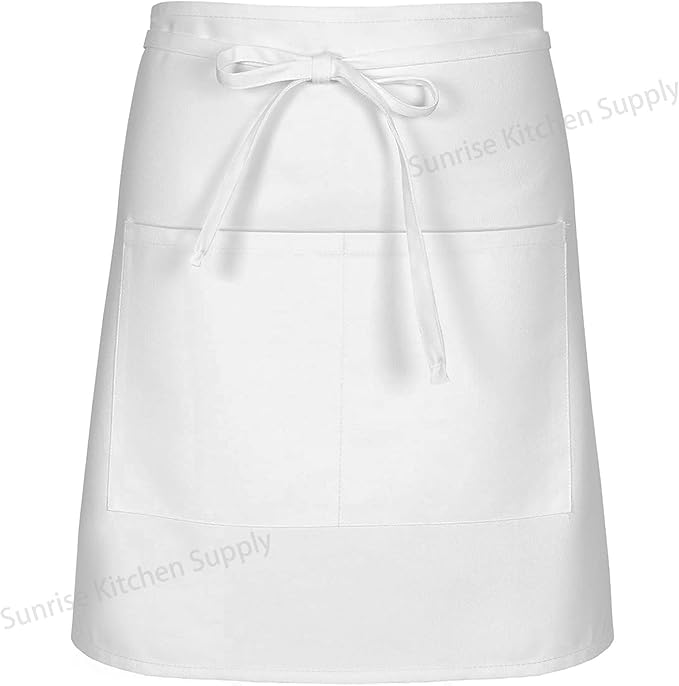 SUNRISE Kitchen Supply White Half Bistro Apron, 19" L By 27" W