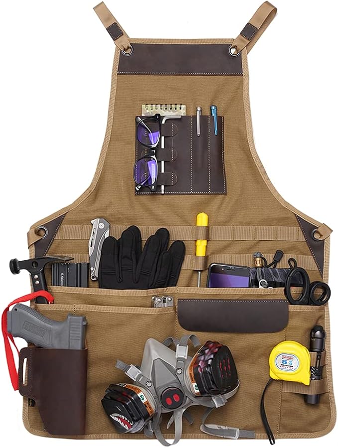 VIPERADE VAQ1 Mens Apron, Work Canvas Apron with Pockets Woodworking Aprons for Men