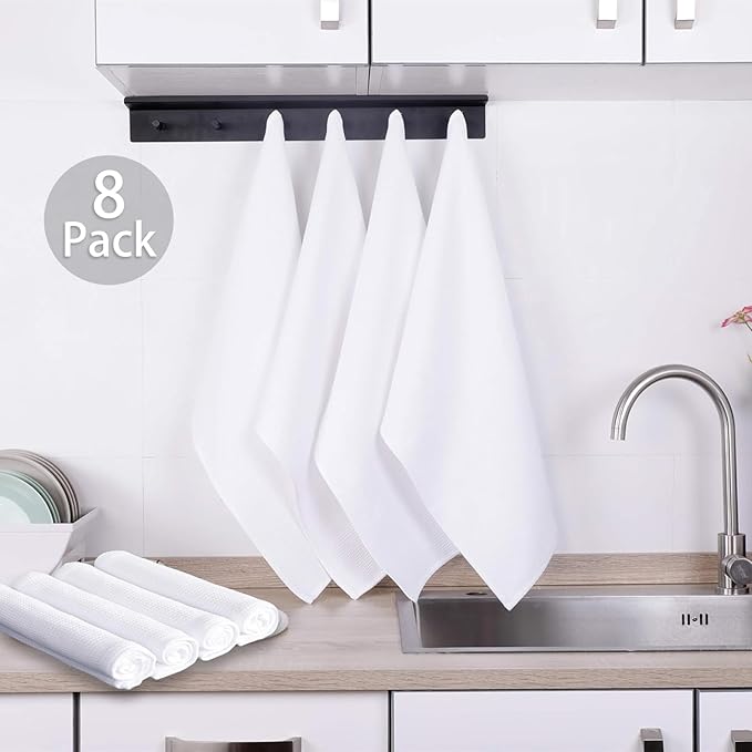 PY HOME & SPORTS Dish Towel Set, 100% Cotton Waffle Weave Kitchen Towels 8 Pieces, Super Absorbent (17 x 25 Inches, Set of 8)