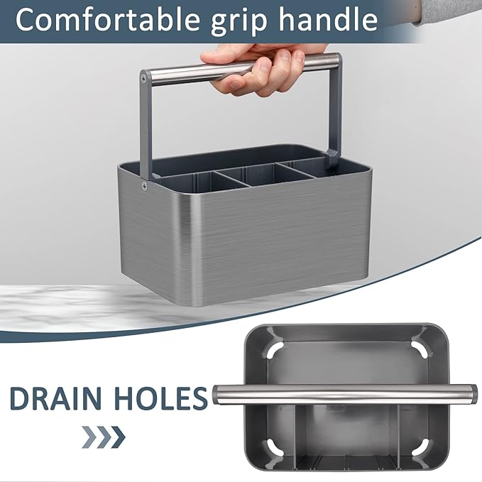 BYUNER Portable Shower Caddy Dorm: Compact Bathroom Caddy Organizer with Handle & Adjustable Dividers, Hard Plastic Shower Basket Storage Tote for Toiletry, College Dorm Room Essentials for Men Gray