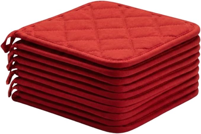 Lobyn Value Packs Economical Lightweight Bulk Potholders Ten (10) Pack Everyday Quality 6.5" Square Perfect for Craft Projects Brite Red