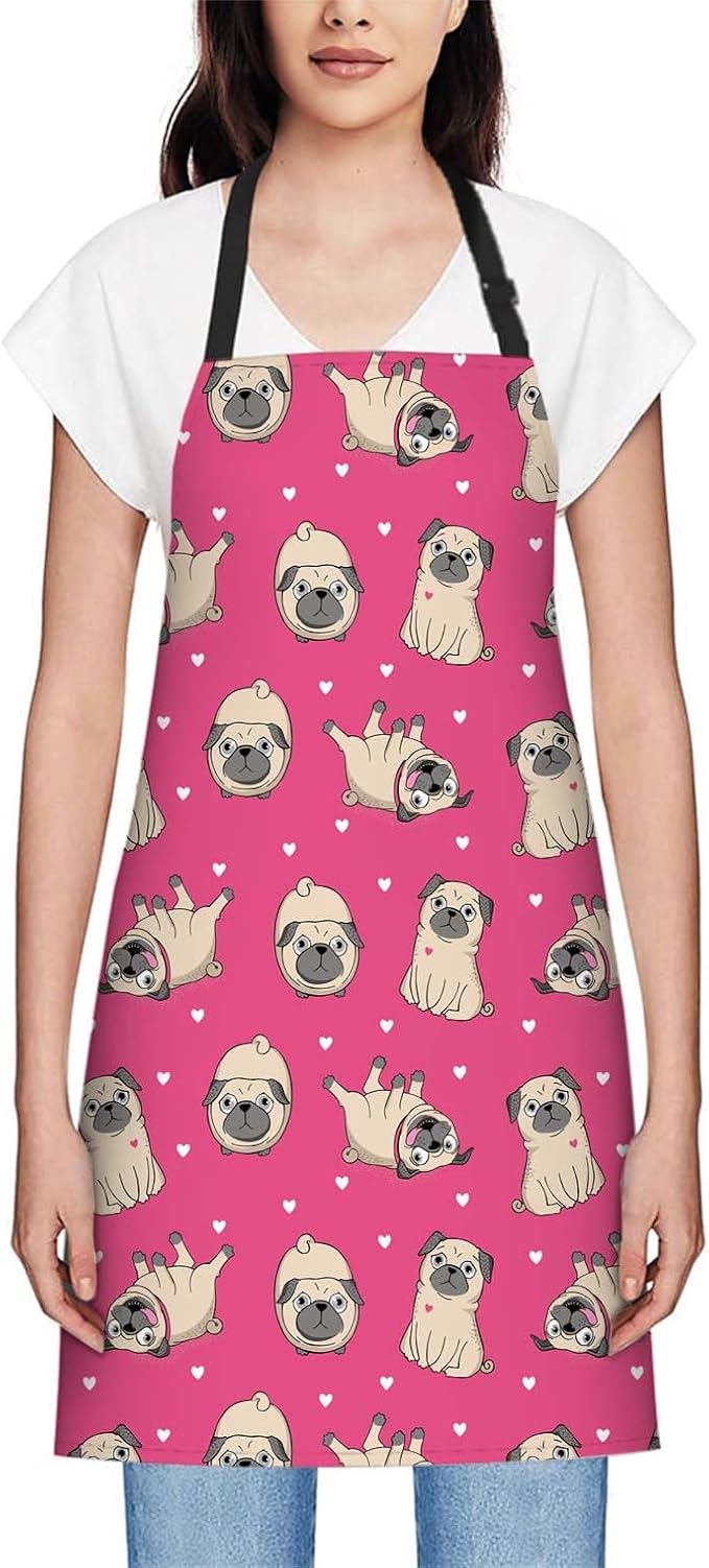 oFloral Pugs Apron Unisex Adjustable Bib Apron Cooking Kitchen Chef Women Men Aprons for Home Kitchen, Restaurant,Coffee House,Shop,Garden