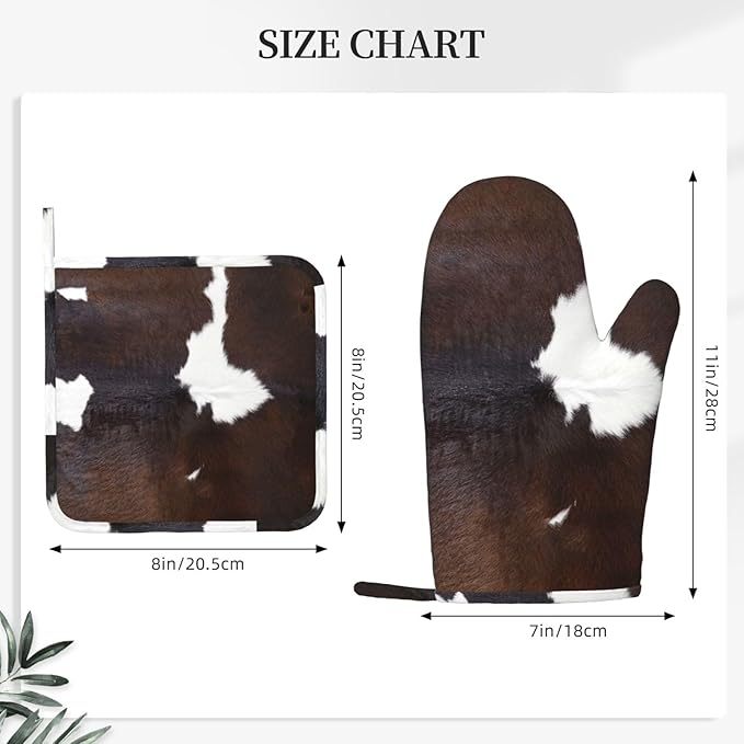 Cow Skin Print Oven Mitts and Pot Holders 4 pcs Set Silicone Brown Cow Print Kitchen Oven Mitt Gloves Pot Holders Non-Slip Heat Resistant Cooking Mitts Set for Kitchen Baking Grilling BBQ