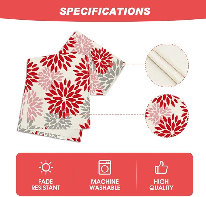 Artoid Mode Red Pink Dahlia Floral Pinnata Valentine Table Runner, Summer Kitchen Dining Table Decoration for Home Party Decor 13x72 Inch