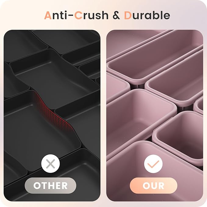 【𝟮𝟴𝗣𝗖𝗦】 【𝟱𝗦𝗶𝘇𝗲】 Purple Drawer Organizer, Makeup organizer, 【Holds 177 Items】 Bathroom Organizers and Storage, Plastic Desk Organizer Divider, Organizer Bins for Office Vanity A-LUGEI