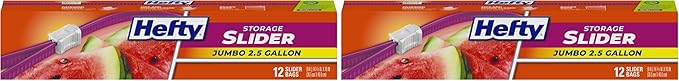Hefty Slider Jumbo Storage Bags, 2.5 Gallon Size, 12 Count (Pack of 2)