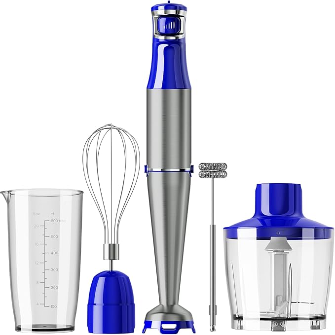 Turelar Immersion Blender Handheld Corded Hand Blenders Set 1100W, Trigger Variable Speed 5 in 1 Stick Emulsifier with Chopper, Whisk and Frother for Soup, Baby Food and Smoothies, Royal Blue