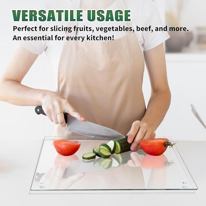 Seelenruhe Tempered Glass Cutting Board for Kitchen Counter, 8x12 inch Clear Cutting Board for Countertop, Non-Slip, Heat-Resistant, Easy to Clean, Kitchen Decoration
