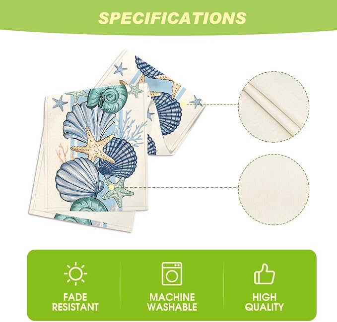 Artoid Mode Sea Shell Starfish Summer Table Runner,Spring Ocean Kitchen Dining Table Decoration for Home Party Decor 13x48 Inch
