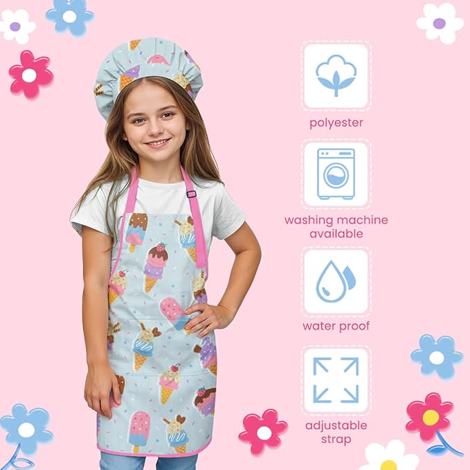 SANDJEST Kids Apron with Chefs Hat Set, Kitchen Apron Gifts