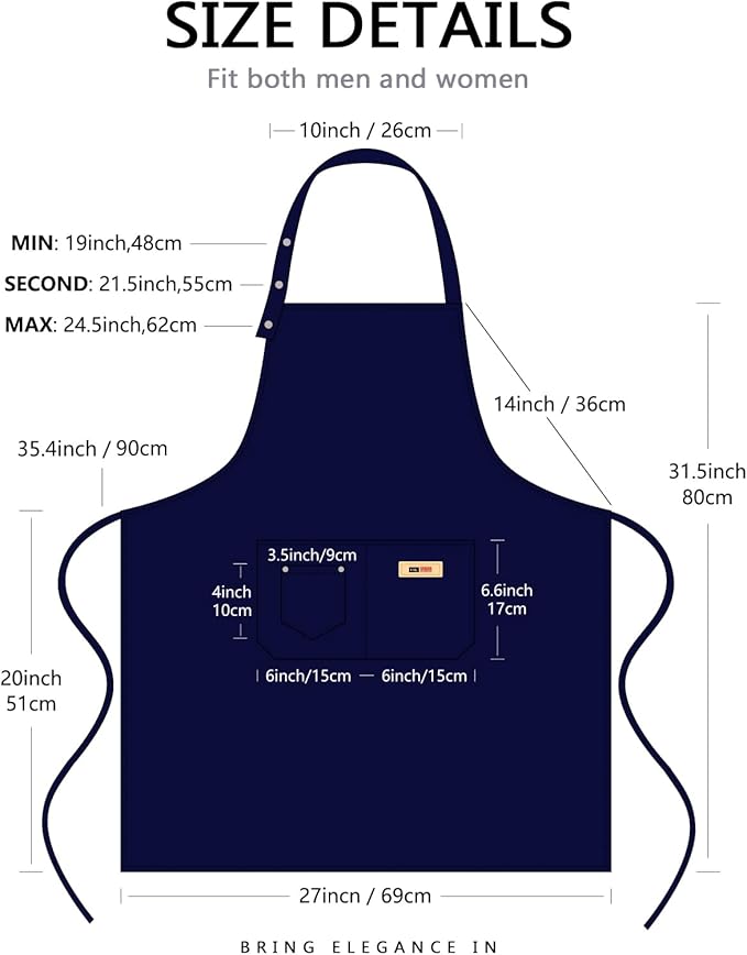 Yuubin Extra Large Aprons for Men Adjustable Button Apron with Pockets Chef Cooking Kitchen Aprons Women,Water&Oil Resistant