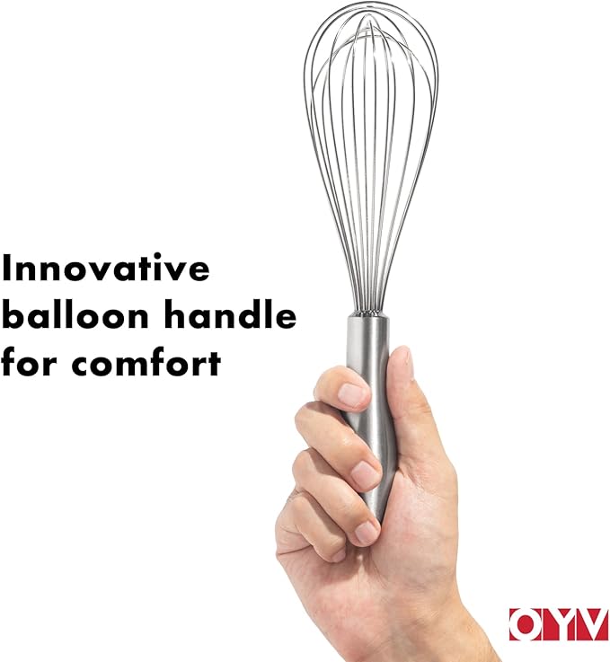 OYV 18/10 Stainless Steel Whisk, Ergonomic Handle, Dishwasher Safe Metal whisk, Professional Whisk for Kitchen Cooking, Perfect for Blending, Whisking, Baking, and Beating, 10-Inch Wire Wisk