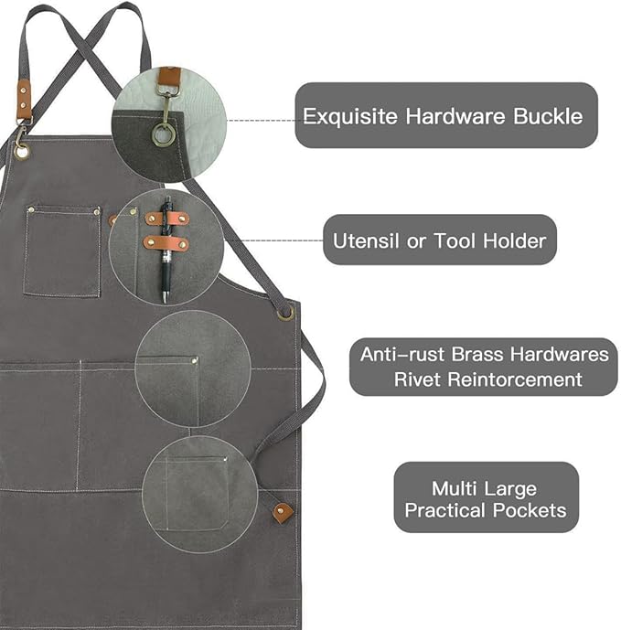 Aprons For Women Men With Pockets 2 Pcs,Kitchen Waterproof Hair Stylist Linen Bbq Tool Canvas For Adults Apron